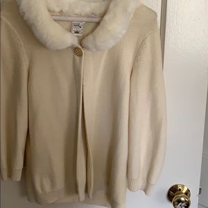 Cream colored fur lined collar sweater